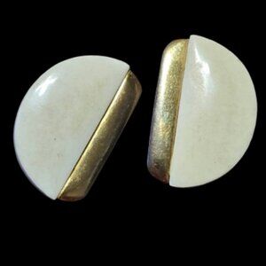 Recovered Vintage Gold Tone White Stone Clip One earrings. 20